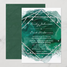 Emerald Green Silver Geometric Glitzer Wedding