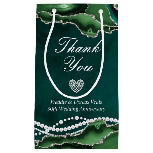Emerald Green, Silver und Pearl Gift Bag Kleine Geschenktüte (Vorderseite)