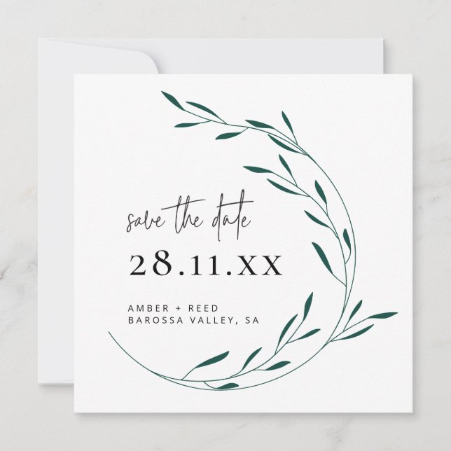 Emerald Green Simple Kareath Square Save the Date (Vorderseite)