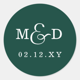 Emerald Green Simple Modern Monogram Wedding Runder Aufkleber