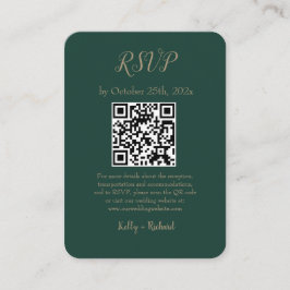 Emerald Green Small Vertical Wedding RSVP QR Code Begleitkarte