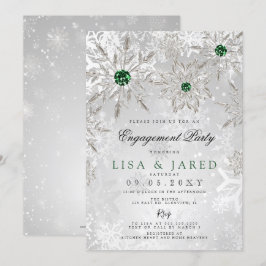 Emerald Green Snowflakes Winter Engagement Party Einladung