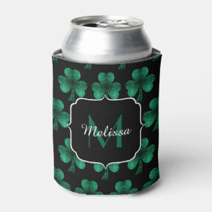 Emerald Green Sparkle Kleeblatt Black Monogram Dosenkühler