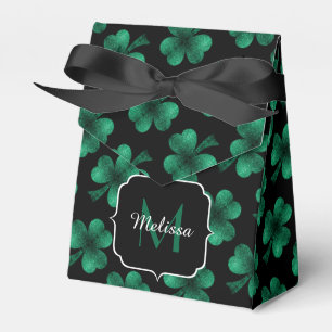 Emerald Green Sparkle Kleeblatt Black Monogram Geschenkschachtel