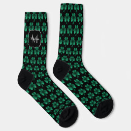 Emerald Green Sparkle Kleeblatt Black Monogram Socken