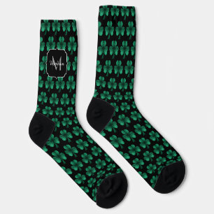 Emerald Green Sparkle Kleeblatt Black Monogram Socken