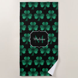 Emerald Green Sparkle Kleeblatt Black Monogram Strandtuch