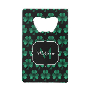 Emerald Green Sparkle Shamrock noir Monogramme