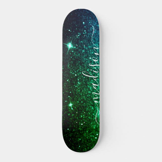 Emerald Green Sparkone Glitzer Personalisiert Skateboard (Vorderseite)