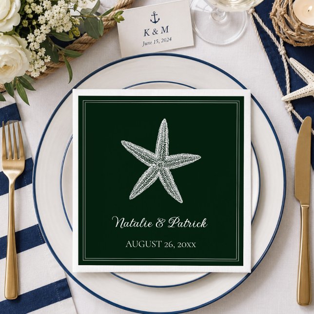 Emerald Green Starfish Wedding Serviette (Emerald Green Starfish Wedding Napkins)
