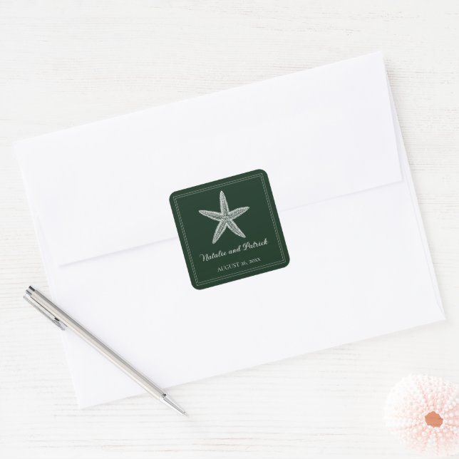 Emerald Green Starfish Wedding Stickers (Umschlag)