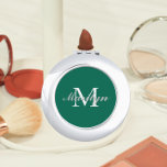 Emerald Green stilisiert Wedding Bridesmaid Monogr Taschenspiegel<br><div class="desc">Ein personalisierter Kompaktspiegel für Ihre Hochzeitsjubiläumsjacke oder Ihre Trauzeugin,  deren Initial und Name auf einem trendigen,  smaragdgrünen Hintergrund stilisiert ist. Bearbeiten,  um Initial und Namen zu ersetzen. Wählen Sie Ihren kompakten Spiegelstil aus. Erhältlich in vielen beliebten Hochzeitsthemen.</div>