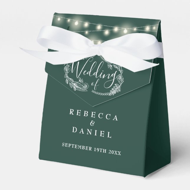 Emerald Green String Lights Floral Wedding Geschenkschachtel (Vorderseite)