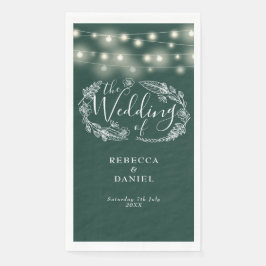 Emerald Green String Lights Floral Wedding Serviette