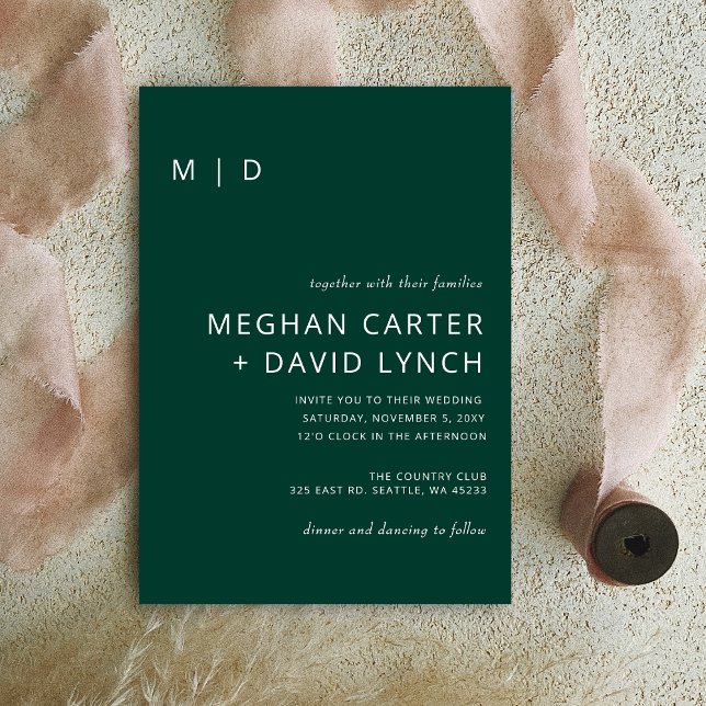 Emerald Green stylish Modern Monogram Wedding Einladung (Von Creator hochgeladen)