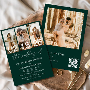 Emerald Green The Wedding of Foto QR Code Elegant Einladung