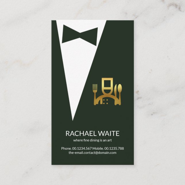 Emerald Green Tuxedo Gold Koch Icon Restaurant Visitenkarte (Vorderseite)