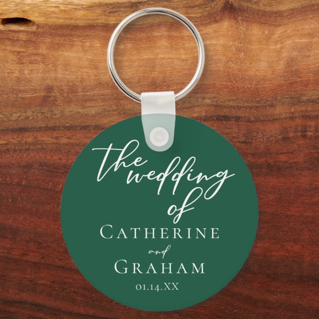 Emerald Green Typografy Custom Forest Wedding Schlüsselanhänger (Vorderseite)