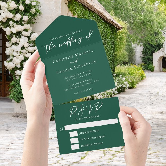 Emerald Green Typografy Forest Wedding All In One Einladung (Von Creator hochgeladen)