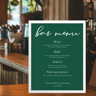 Emerald Green Typografy Forest Wedding Bar Menu Poster