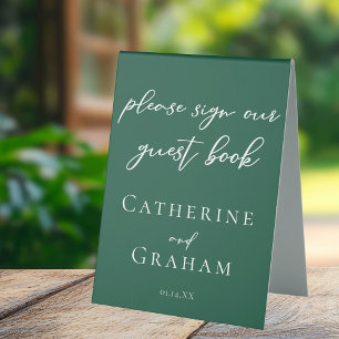 Emerald Green Typografy Wedding Guest Book Tischaufsteller