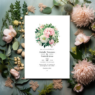Emerald Green und Blush Pink Blues Floral Wedding Einladung