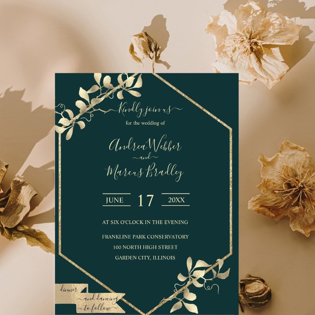 Emerald Green und Champagne Einladung (Elegant emerald green and Champagne gold modern invitation)