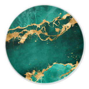 Emerald Green und Gold abstrakt Keramikknauf
