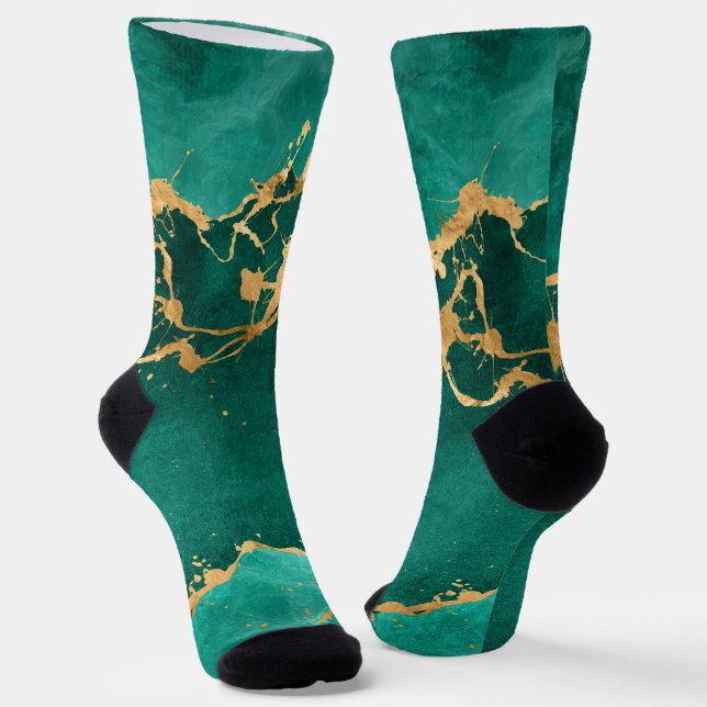 Emerald Green und Gold abstrakt Socken (Gewinkelt)