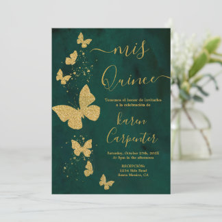 Emerald Green und Gold Butterfly Quinceanera Einladung