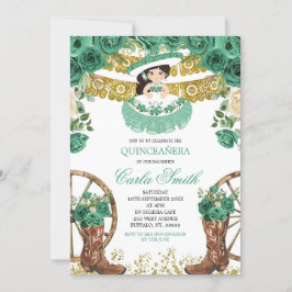 Emerald Green und Gold Charra Mis Quince Einladung