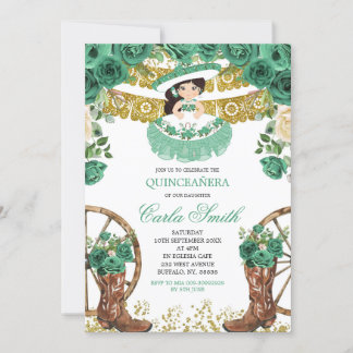 Emerald Green und Gold Charra Mis Quince Einladung