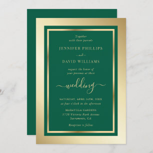 Emerald Green und Gold Elegante Script Wedding Einladung
