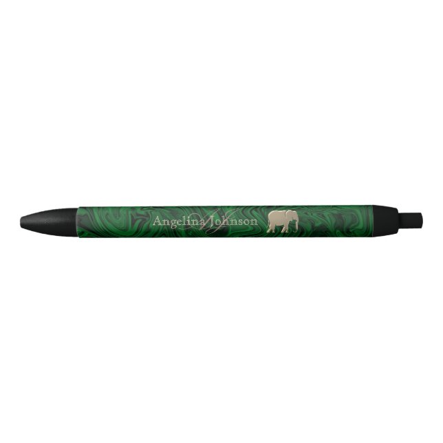 Emerald Green und Gold Elephant Mit Monogramm Kugelschreiber (Vorderseite)