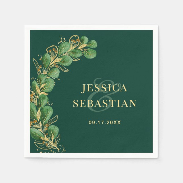 Emerald Green und Gold Eucalyptus Elegante Wedding Serviette (Vorderseite)