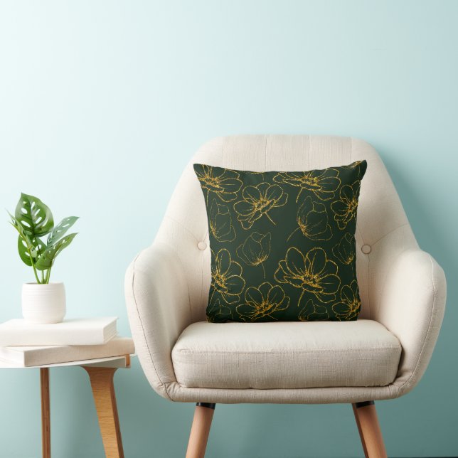 Emerald Green und Gold Floral Throw Kissen (Stuhl )