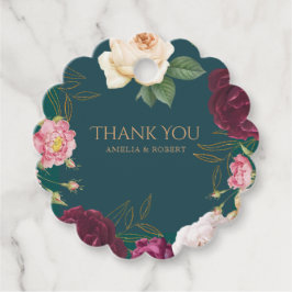 Emerald Green und Gold Floral Wedding Geschenkanhänger