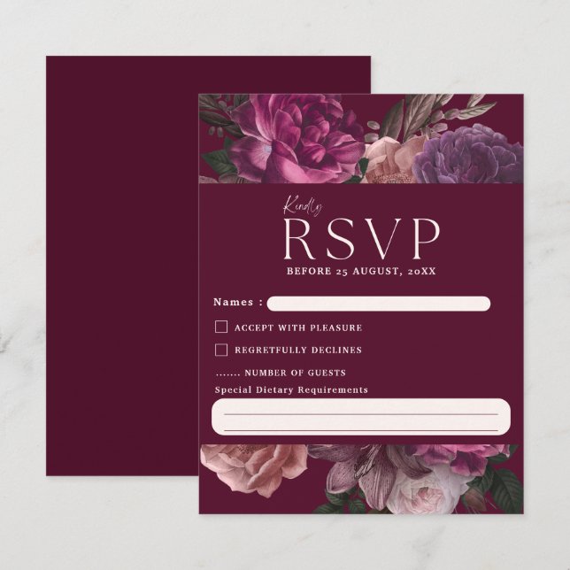 Emerald Green und Gold Floral Wedding RSVP Karte (Vorne/Hinten)
