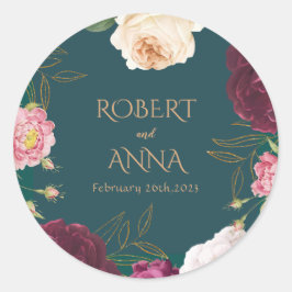 Emerald Green und Gold Floral Wedding Runder Aufkleber