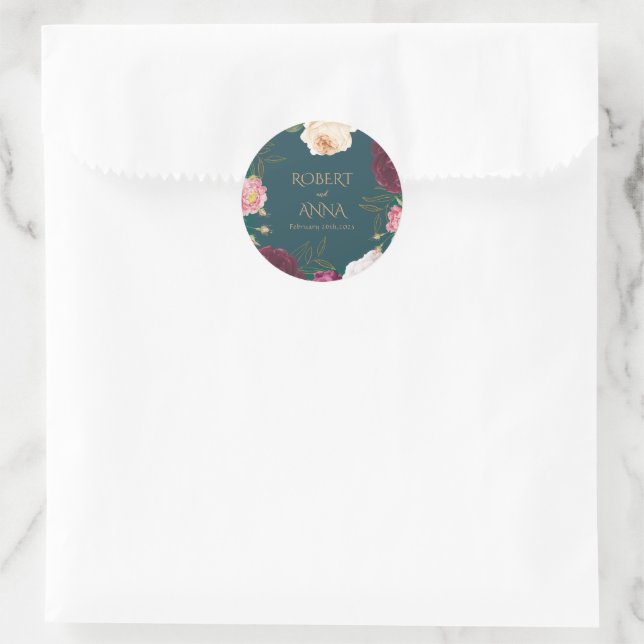 Emerald Green und Gold Floral Wedding Runder Aufkleber (Tasche)