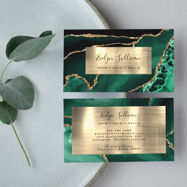 Emerald Green und Gold Foil Agate Business Card Visitenkarte (Von Creator hochgeladen)