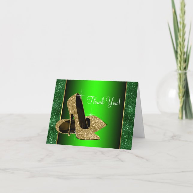 Emerald Green und Gold High Heel Schuhe Vielen Dan Dankeskarte (Vorderseite)