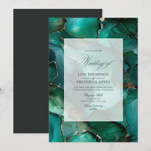 Emerald Green und Gold Ink Wedding Einladung (Vorne/Hinten)