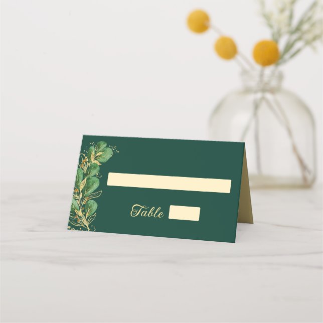 Emerald Green und Gold Jewel Tone Wedding Platzkarte (Vorderseite)