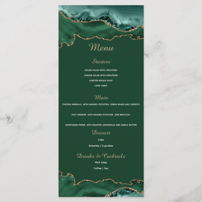 Emerald Green und Gold Menu Card Menükarte (Vorderseite)