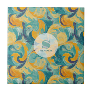 Emerald Green und Gold Paisley Inspiriert Abstrakt Fliese
