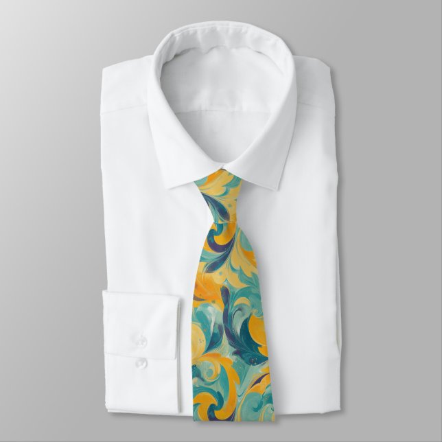 Emerald Green und Gold Paisley Inspiriert Abstrakt Krawatte (Gebunden)