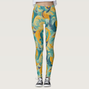 Emerald Green und Gold Paisley Inspiriert Abstrakt Leggings