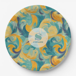 Emerald Green und Gold Paisley Inspiriert Abstrakt Pappteller