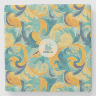 Emerald Green und Gold Paisley Inspiriert Abstrakt Steinuntersetzer